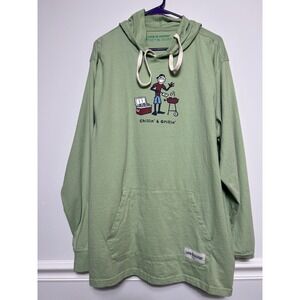 Life is Good Mens XL Chilin' & Grillin' Green Hoodie-Pullover-Lake Life-Jake-EUC